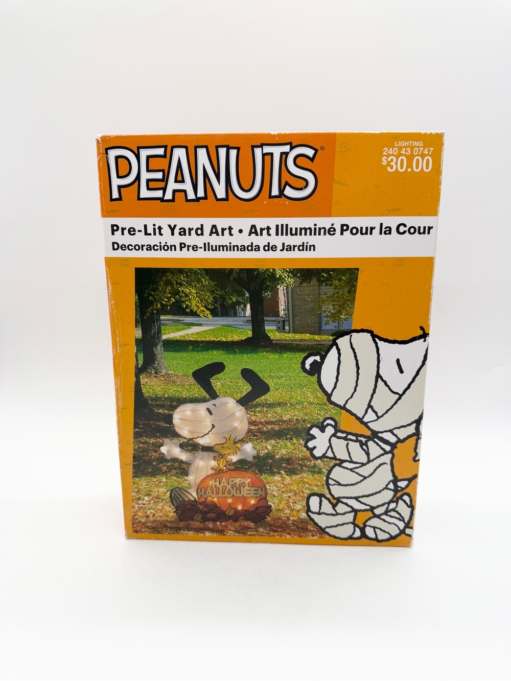 VTG Halloween Peanuts 24 in Snoopy Woodstock Pumpkin Happy Halloween PreLit Yard